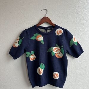 T TAHARI Navy Blue Sweater with Oranges